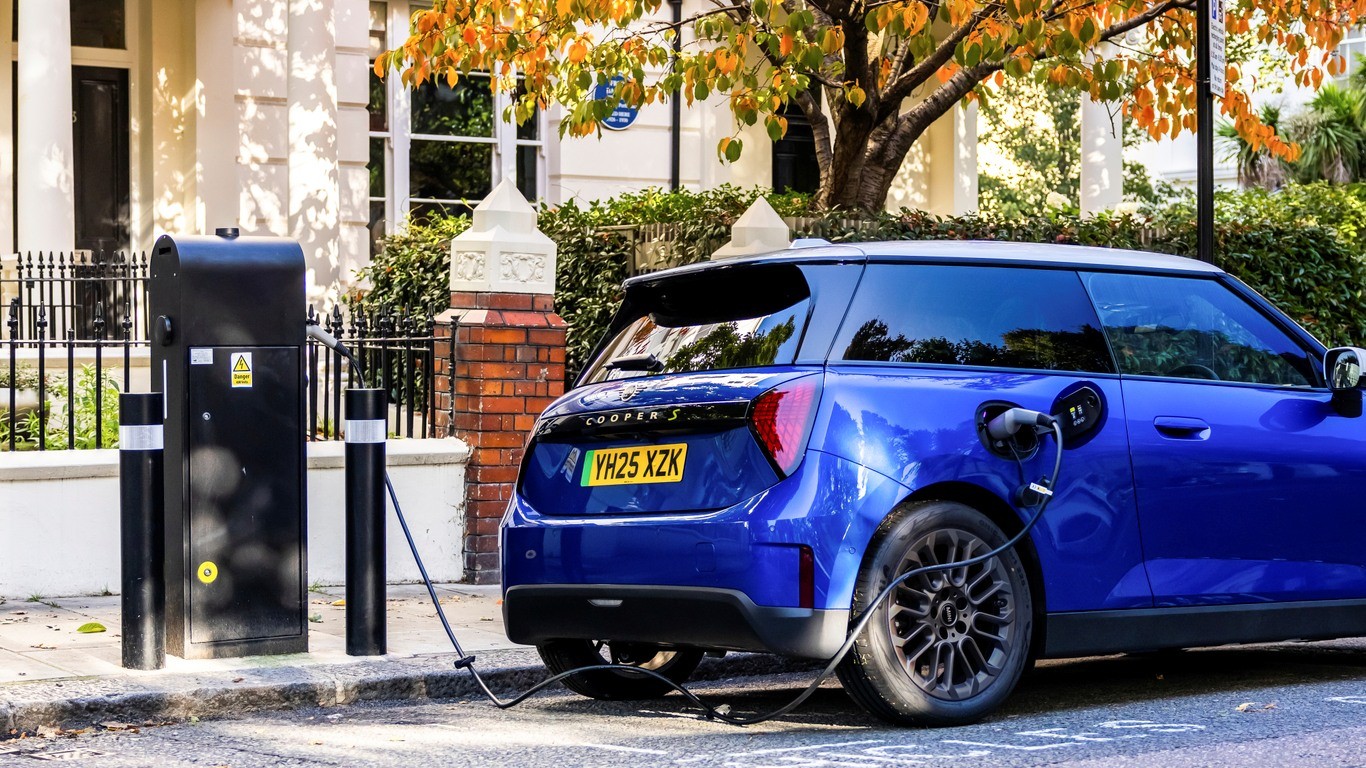 All-electric MINI Cooper parked on the side of the road